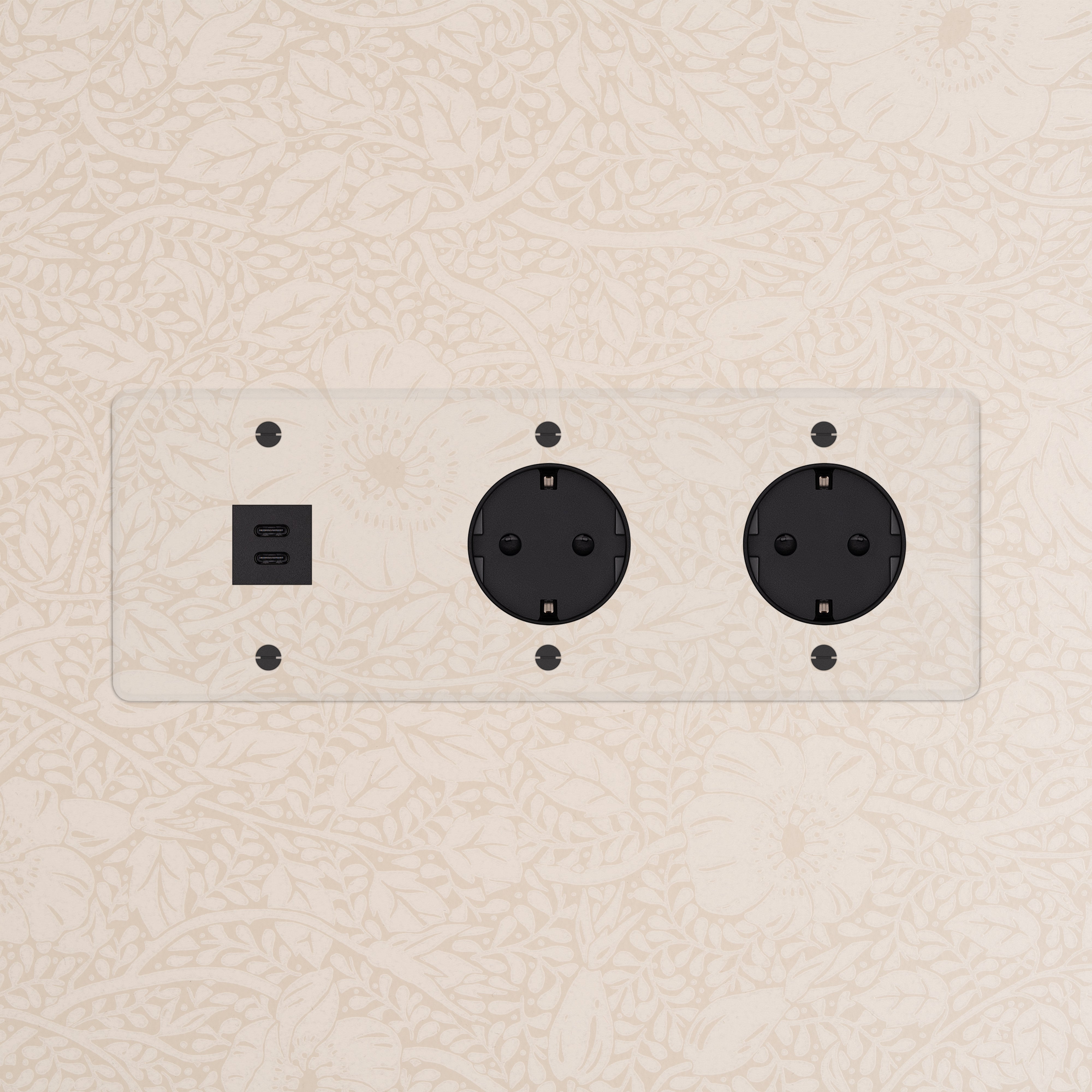Kew Triple USB-C 30W & 2x Schuko Type F Socket Clear Black